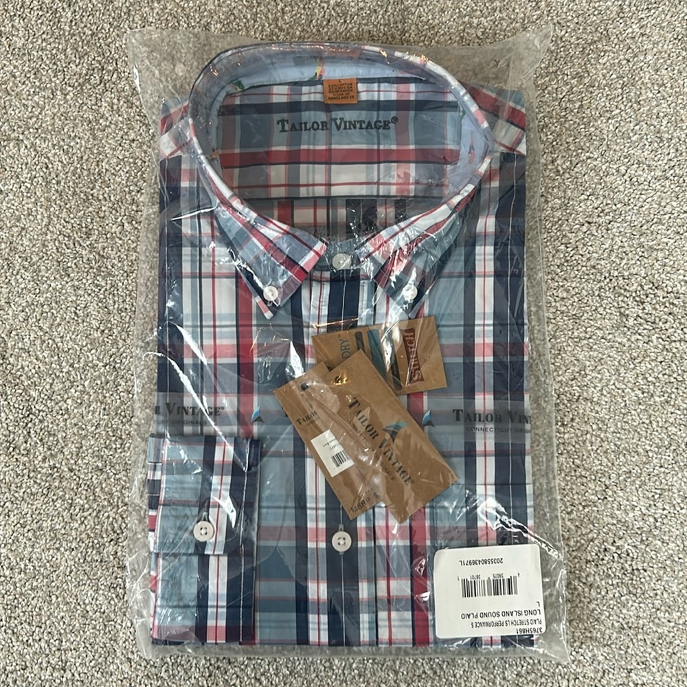 Tailor Vintage | Luxe Performance Plaid Stretch Fit Shirt size L NWT